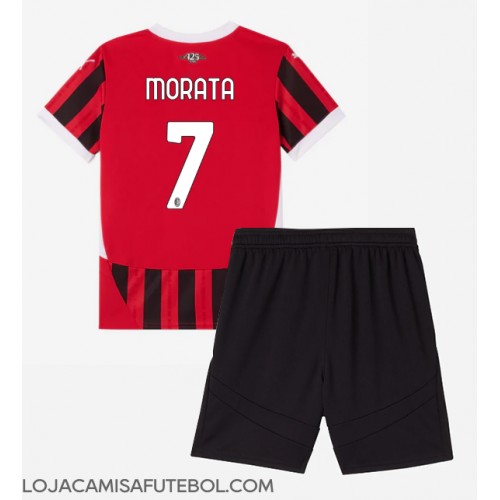 Camisa de Futebol AC Milan Alvaro Morata #7 Equipamento Principal Infantil 2024-25 Manga Curta (+ Calças curtas)